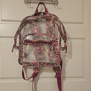 Vera Bradley Clear Backpack with Pink and Black Floral Design